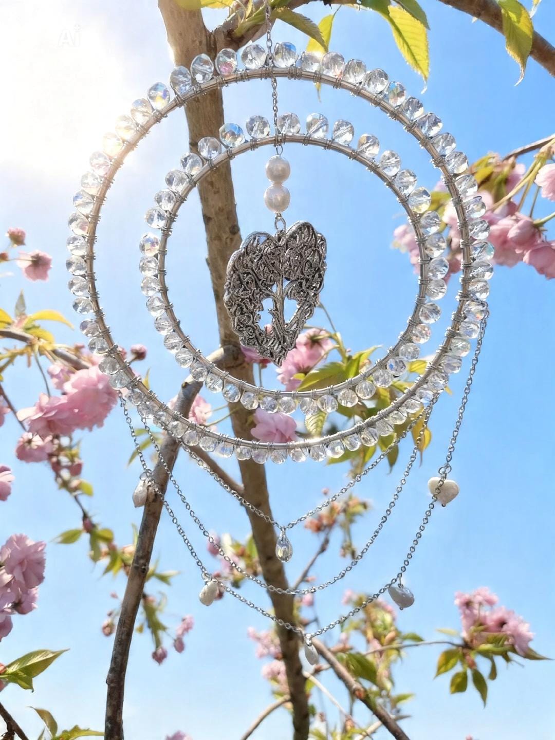 Crystal and Heart Multiple Pearl Prism Suncatcher