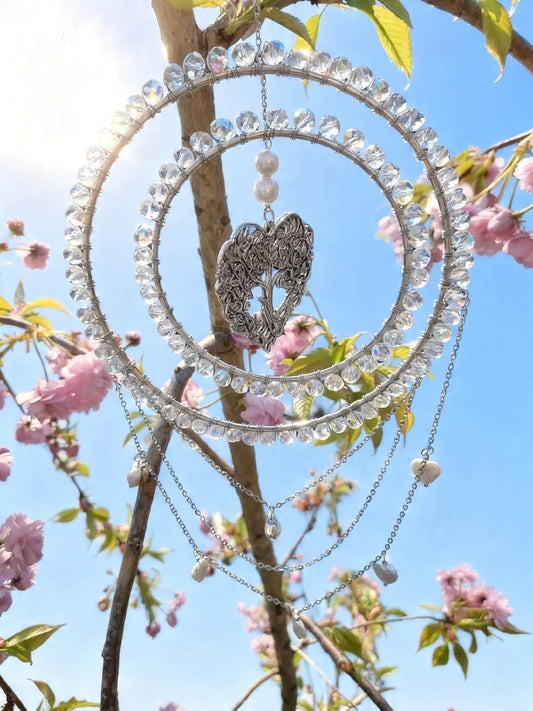 Crystal and Heart Multiple Pearl Prism Suncatcher