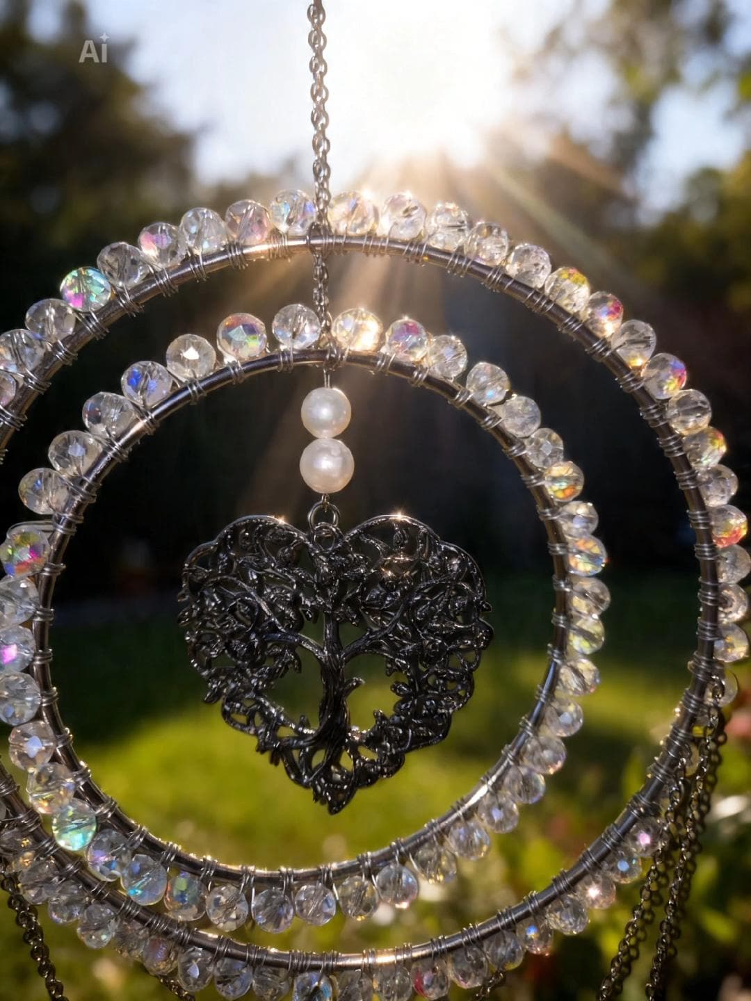 Crystal and Heart Multiple Pearl Prism Suncatcher