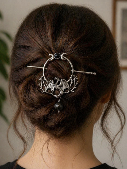 Black Tahitian Dragon Hair Pin — Genuine Carved Pearl Hair Accessory