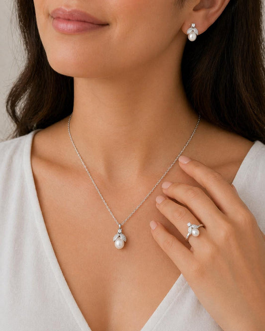Firefly Pearl Necklace, Ring and Earrings Set