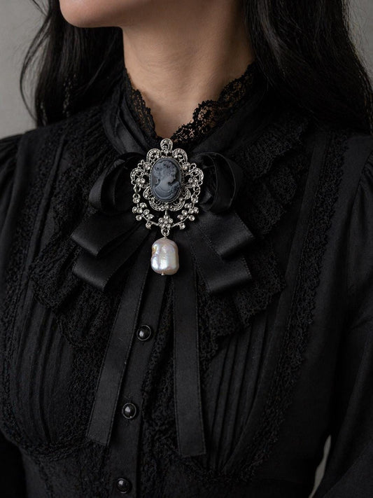 Pearl Cameo Brooch & Neck Tie