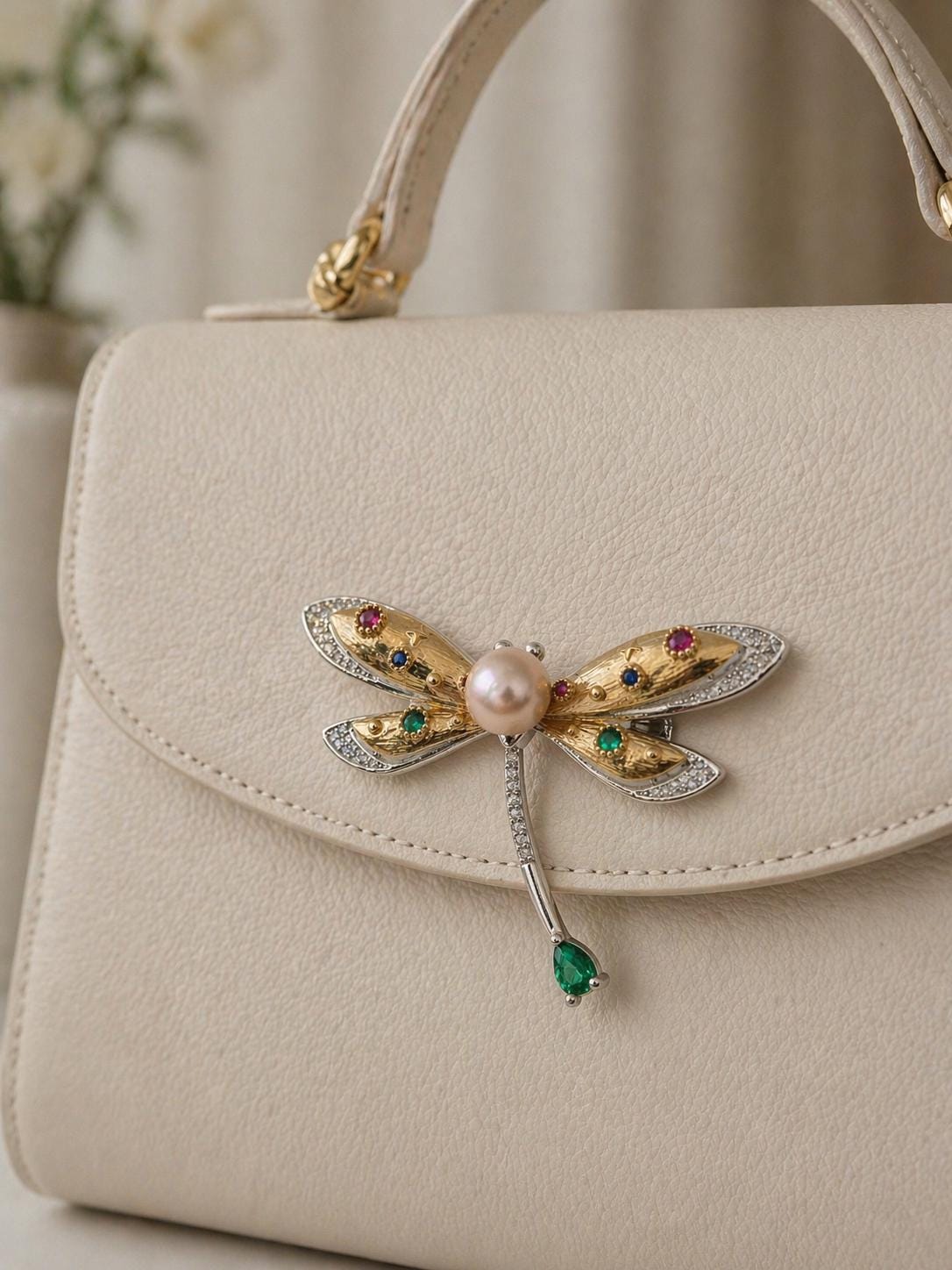Jewelled Dragonfly Pearl Brooch