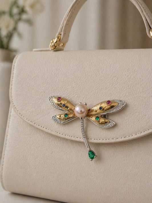 Jewelled Dragonfly Pearl Brooch