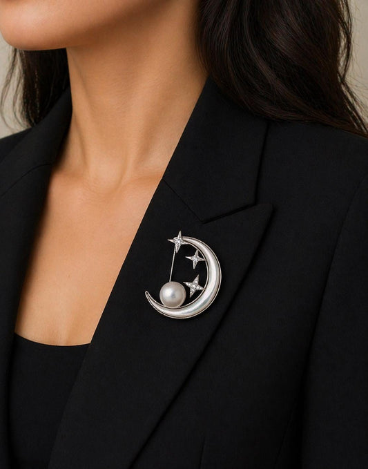Starlight Crescent Pearl Brooch