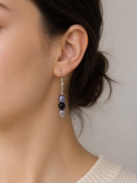 Pearl & Obsidian Simple Drop Earrings