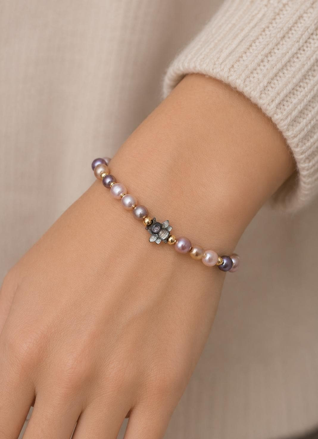 Multiple Pearl Bracelet with Bee Charm
