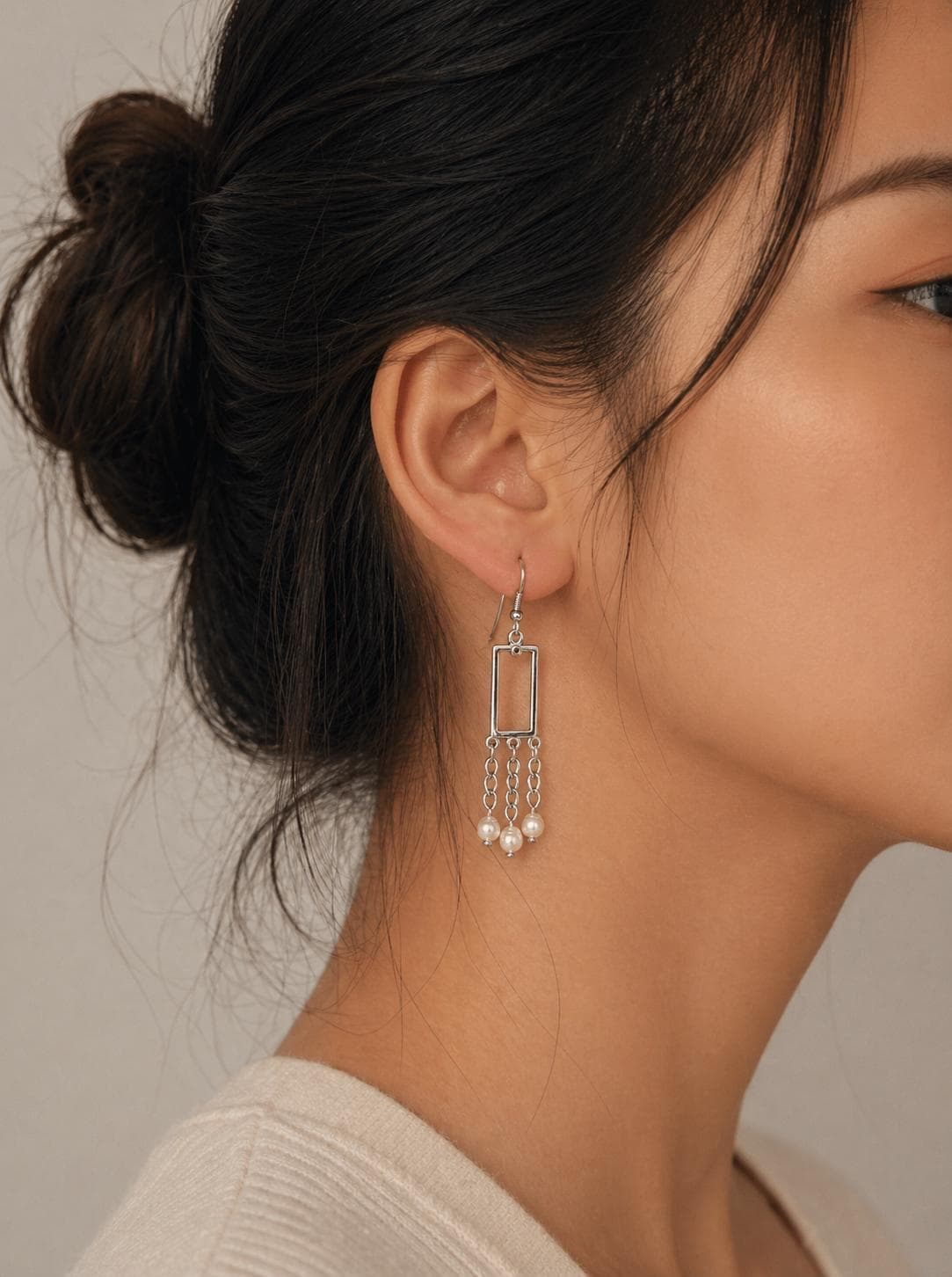 Multiple Pearl Rectangular Drop Earrings