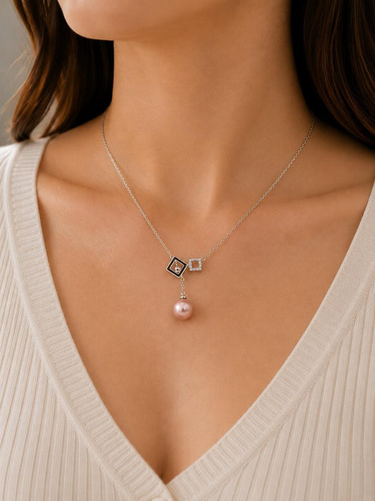 Cube Drop Edison Pearl Necklace - Sterling Silver