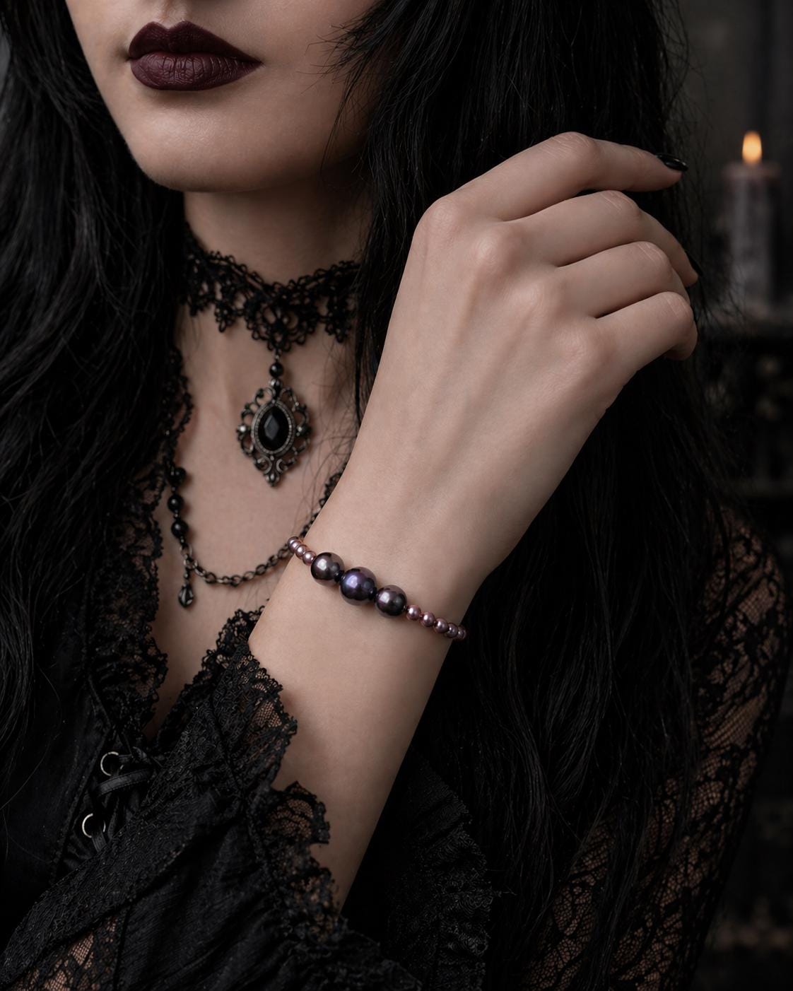 Triple Edison Multiple Pearl Purple Bracelet