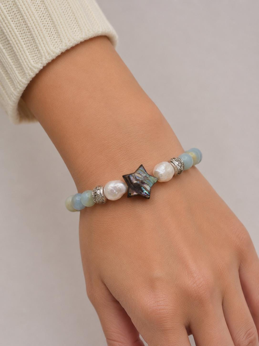 Seafoam Star Gemstone & Pearl Bracelet