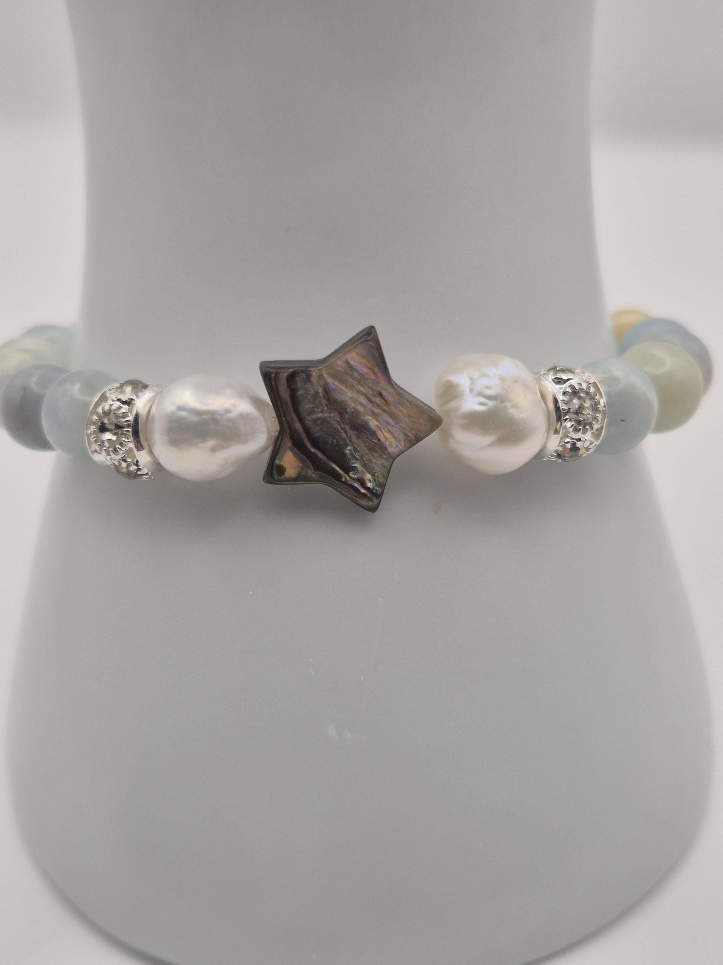 Seafoam Star Gemstone & Pearl Bracelet