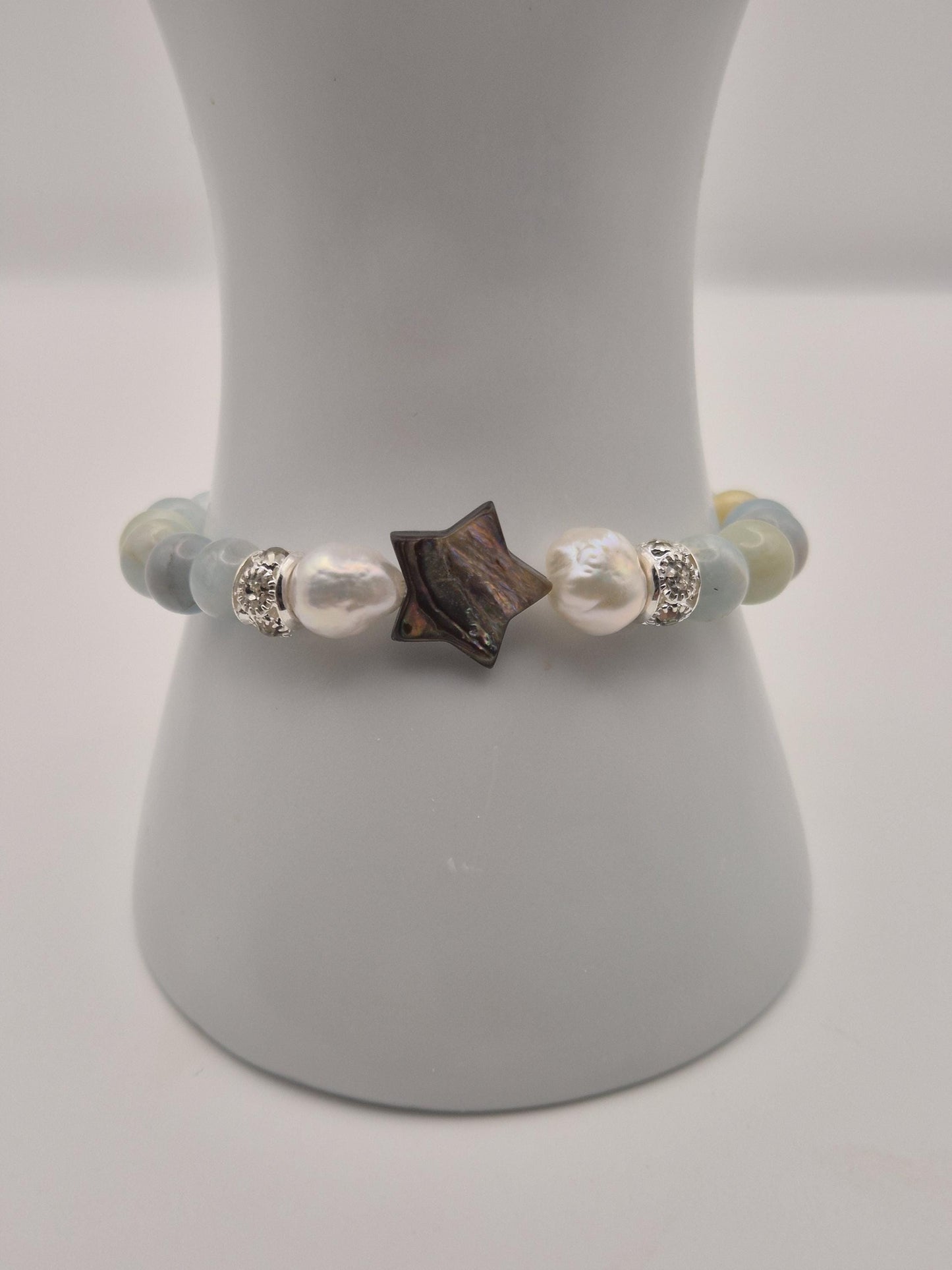 Seafoam Star Gemstone & Pearl Bracelet