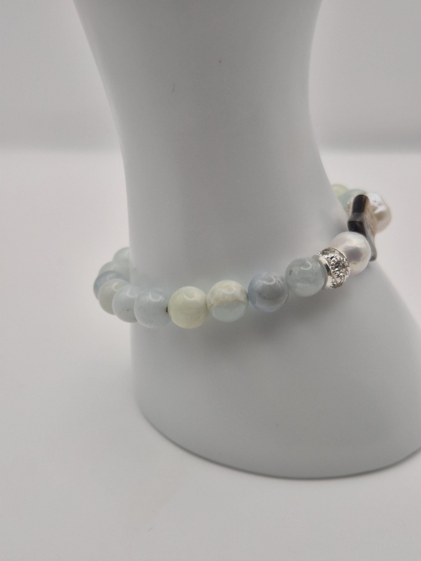 Seafoam Star Gemstone & Pearl Bracelet