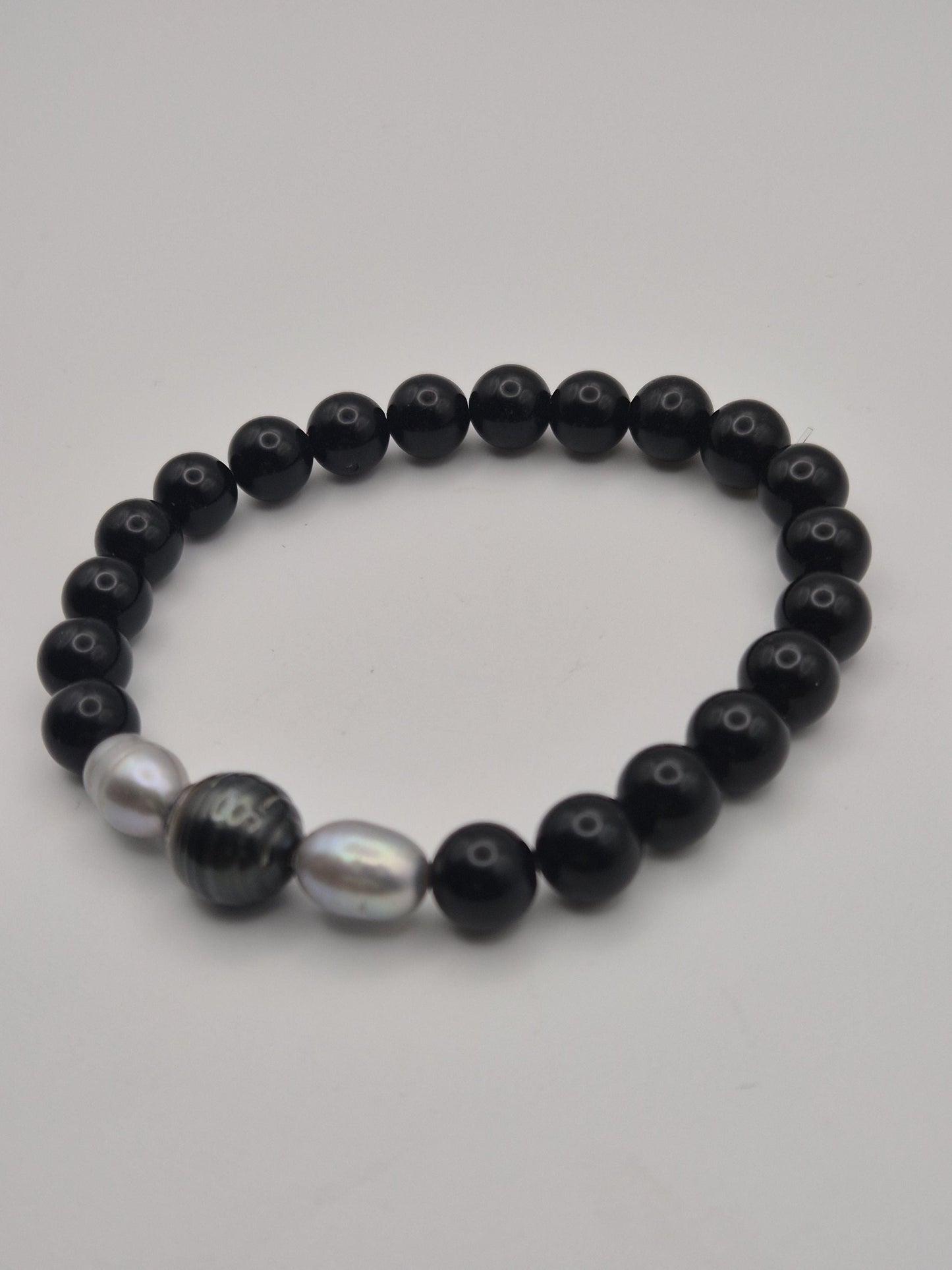 Obsidian and Black Tahitian Bracelet with Silver Pearls