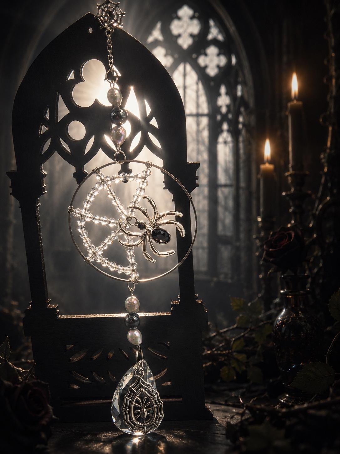 The Black Widow Suncatcher — Pearl & Crystal Alternative Home Decor