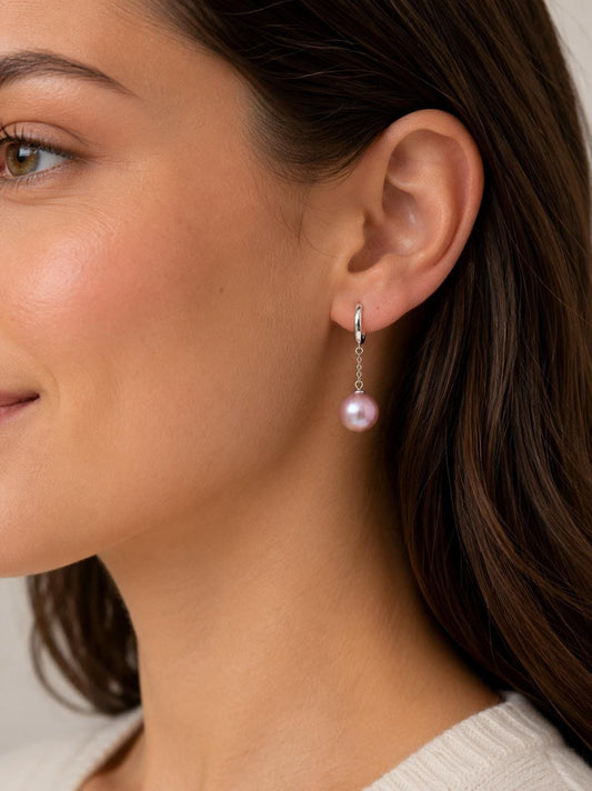 Elegant Edison Pearl Earrings - Sterling Silver Dangle Hoops