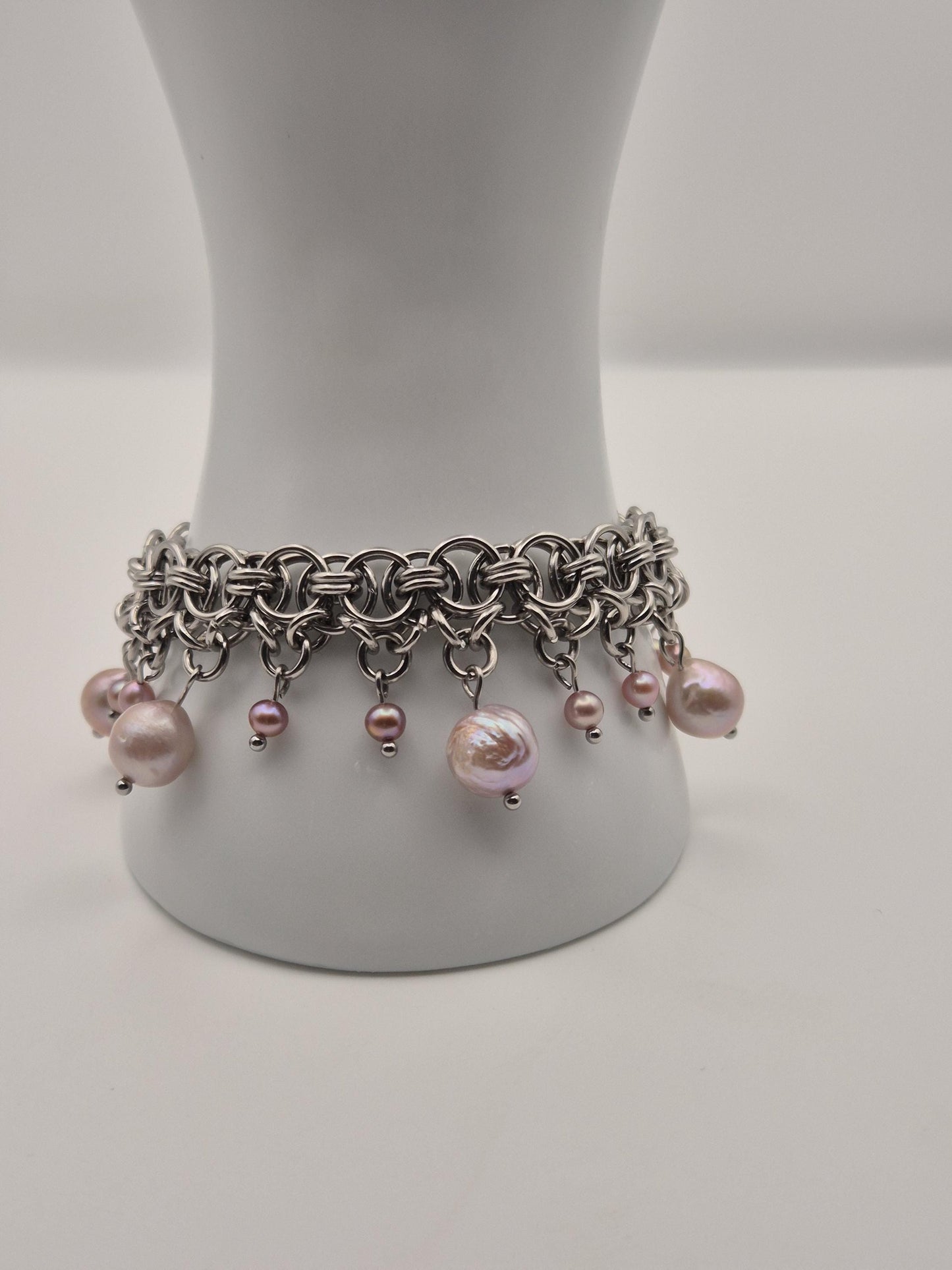 Baroque Moonfall Chainmaille & Pearl Bracelet — Purple Baroque Pearls