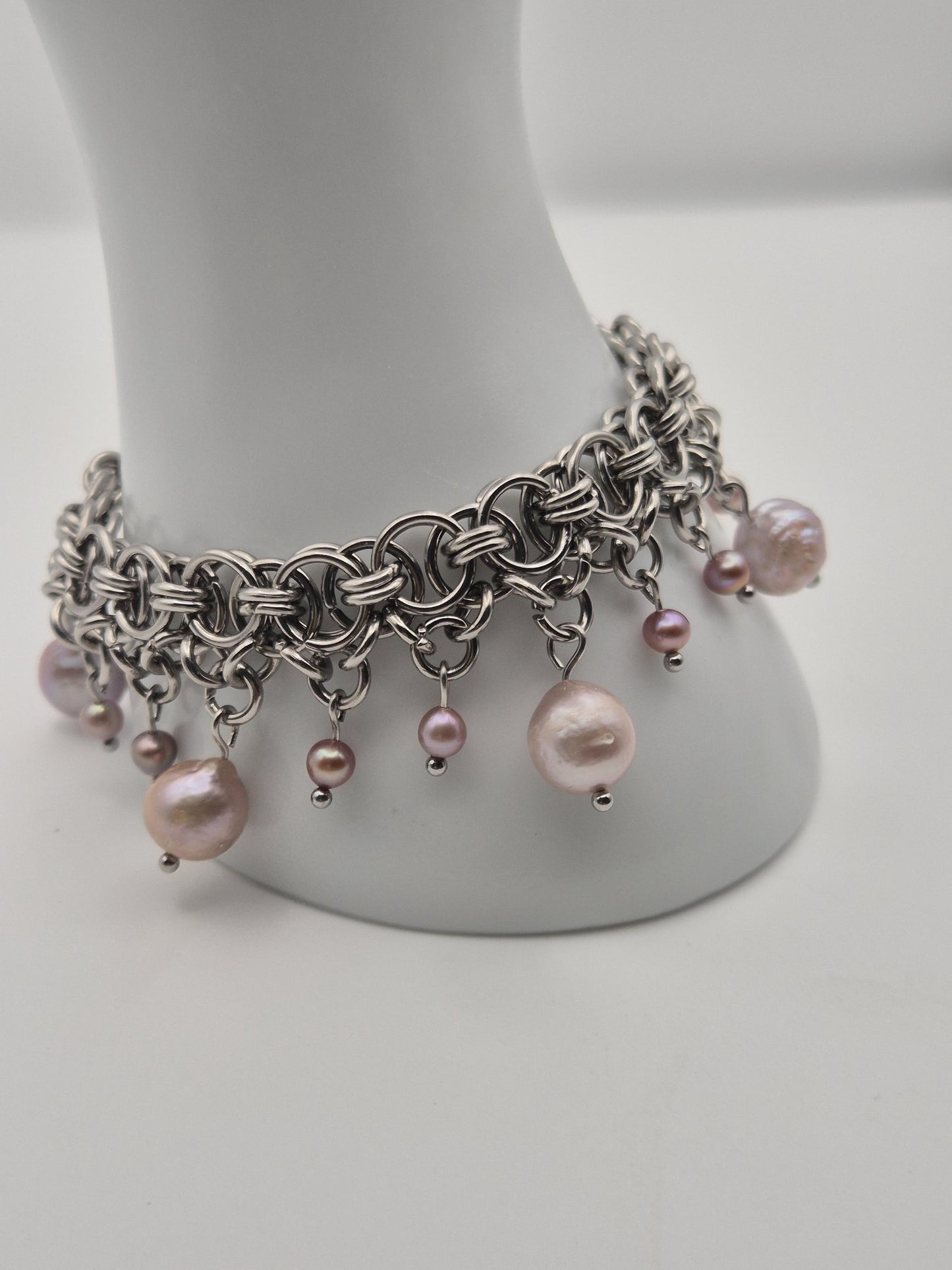 Baroque Moonfall Chainmaille & Pearl Bracelet — Purple Baroque Pearls