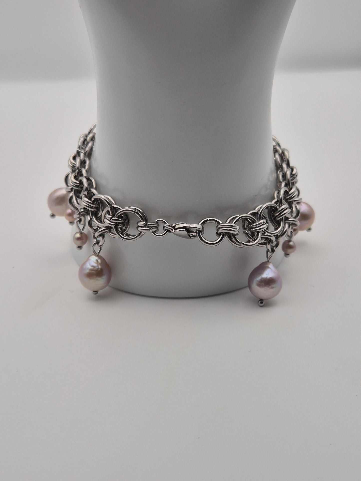 Baroque Moonfall Chainmaille & Pearl Bracelet — Purple Baroque Pearls