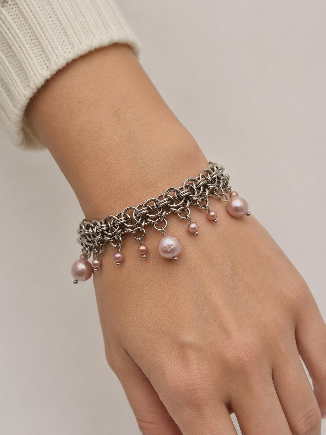 Baroque Moonfall Chainmaille & Pearl Bracelet — Purple Baroque Pearls