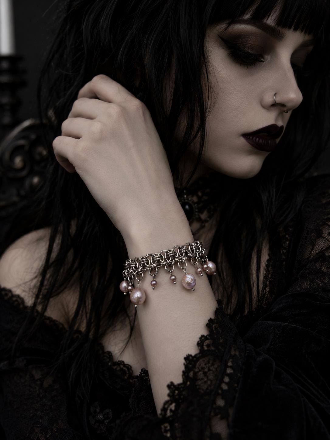 Baroque Moonfall Chainmaille & Pearl Bracelet — Purple Baroque Pearls