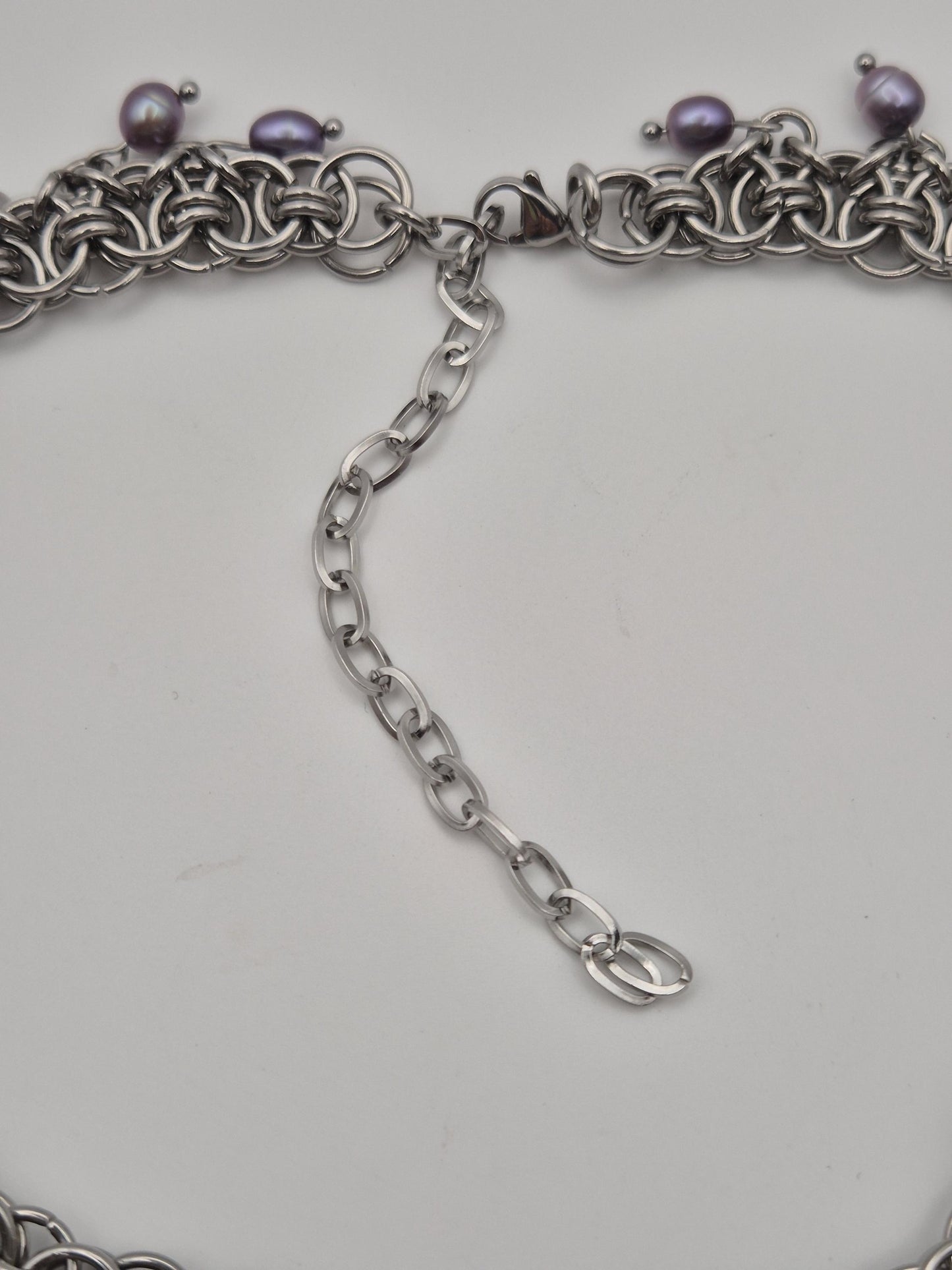 Baroque Moonfall Chainmaille Pearl Choker — Purple Freshwater Pearls