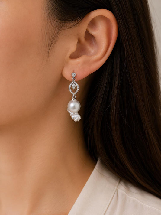 Diamond Dew Drop Earrings — Rare Saltwater Madama King Baroque Pearls