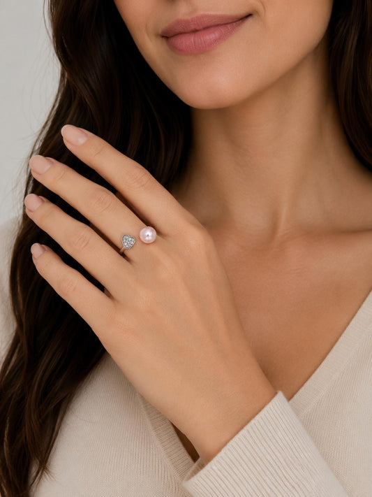 Heart & Pearl Embrace Ring