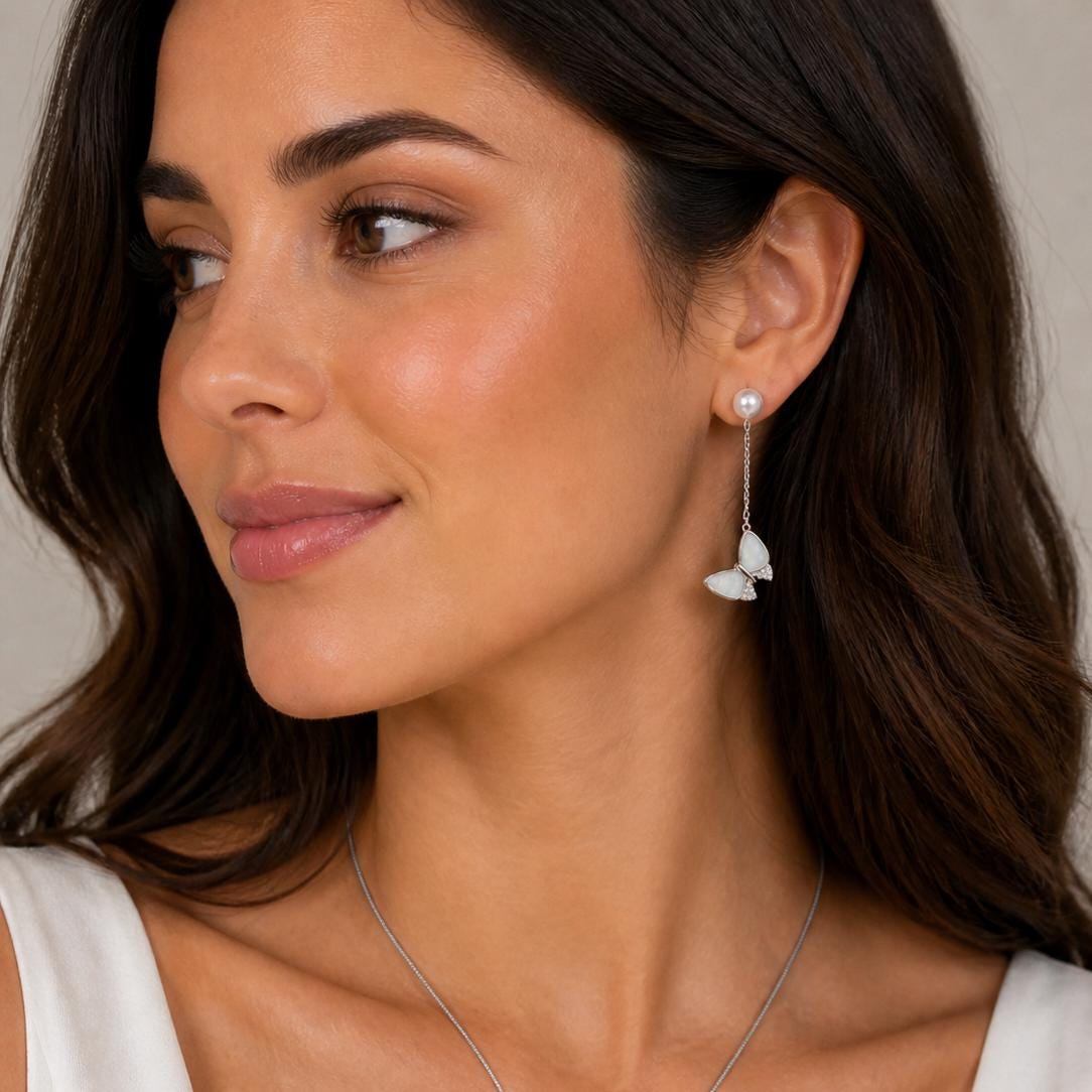 Fluttering Butterfly Earrings with Saltwater Pearls