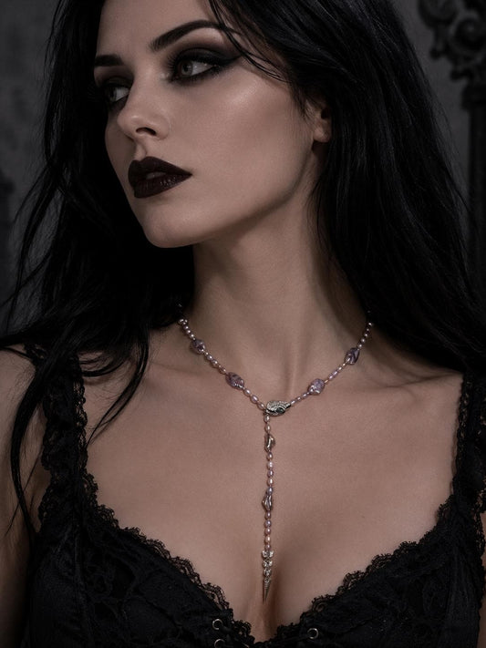 Adjustable Silver Snake Full String Pearl Necklace - Front Fastening