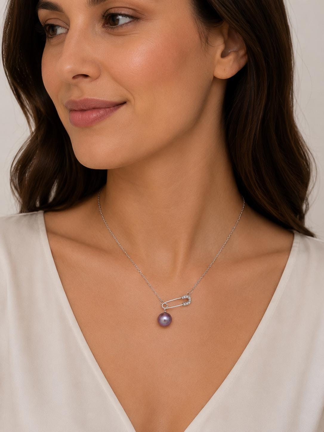 Safety Pin Pearl Necklace