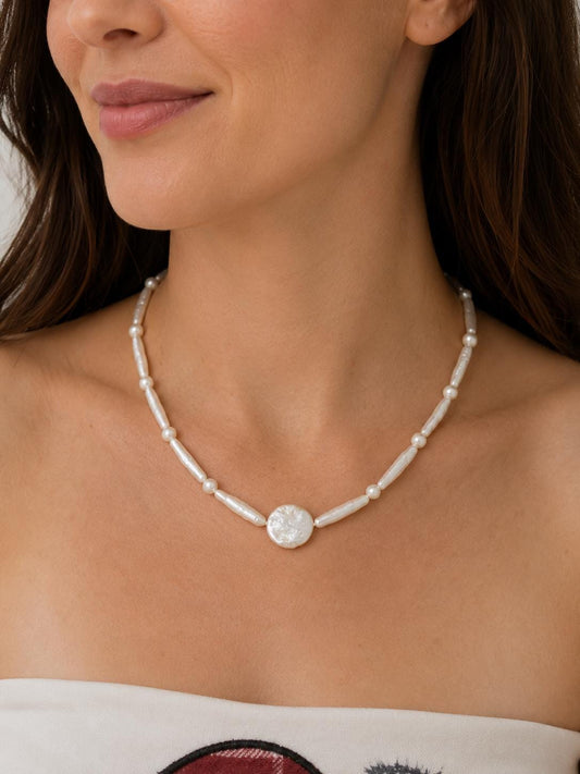 Irredescent Multiple Shaped Pearl Necklace