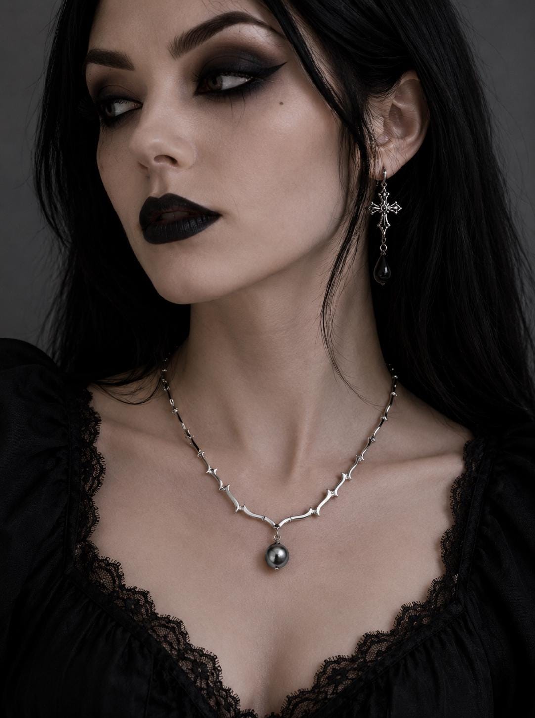 The Eternal Emilia — Black Tahitian Pearl Sterling Silver Necklace