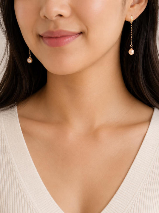 Golden Pearl Drop Earrings