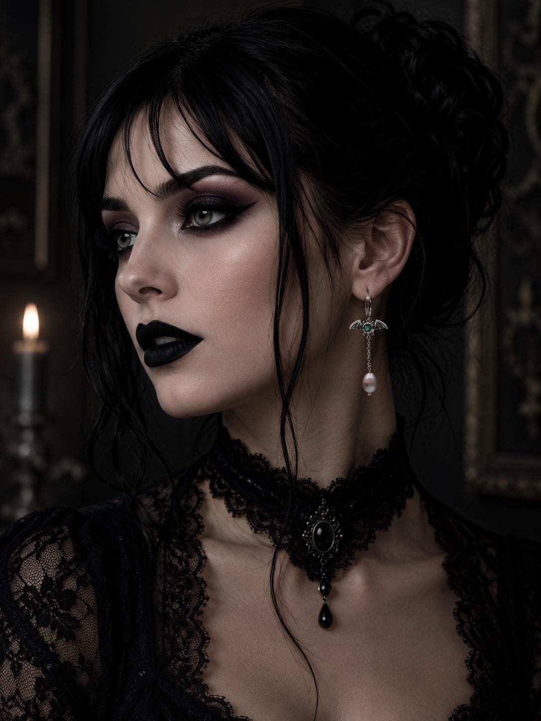 Beguiling Bat Pearl Drop Hoop Earrings