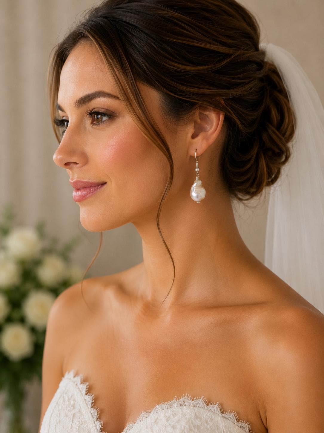 Diamond Baroque Simple Pearl Drop Earrings