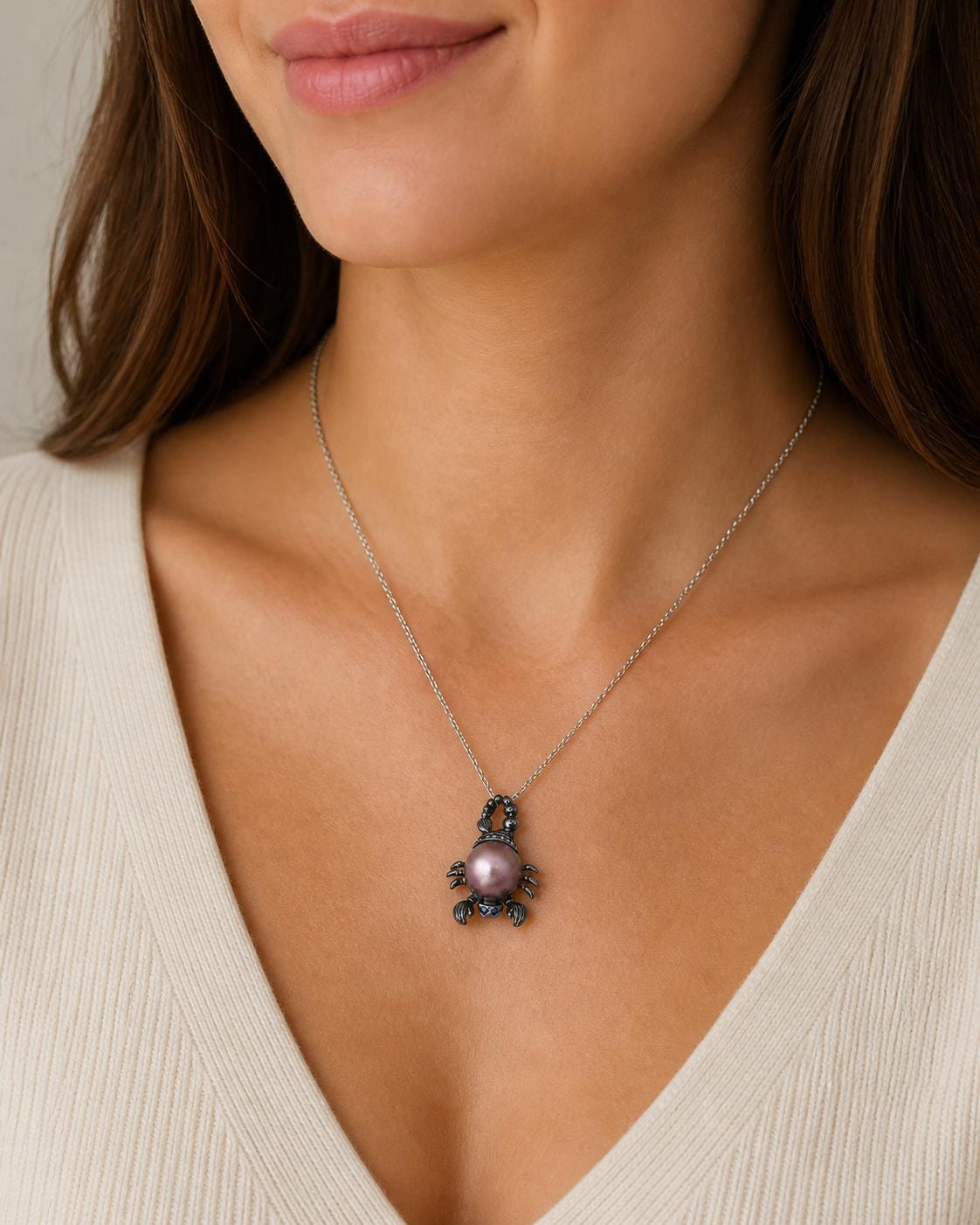 Black Scorpian Edoson Pearl Pendant - Sterling Silver