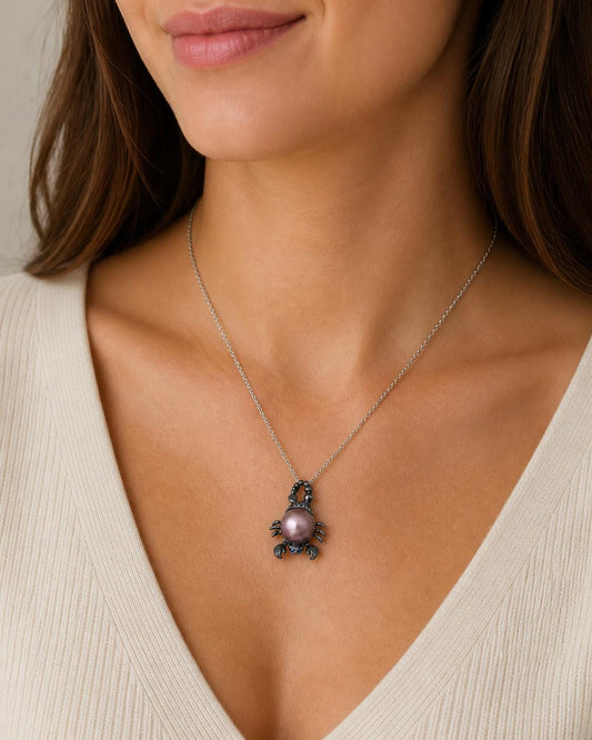 Black Scorpian Edoson Pearl Pendant - Sterling Silver