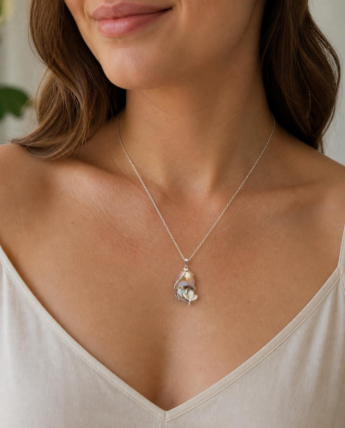 King Pearl Flower Wrap Pendant - Sterling Silver