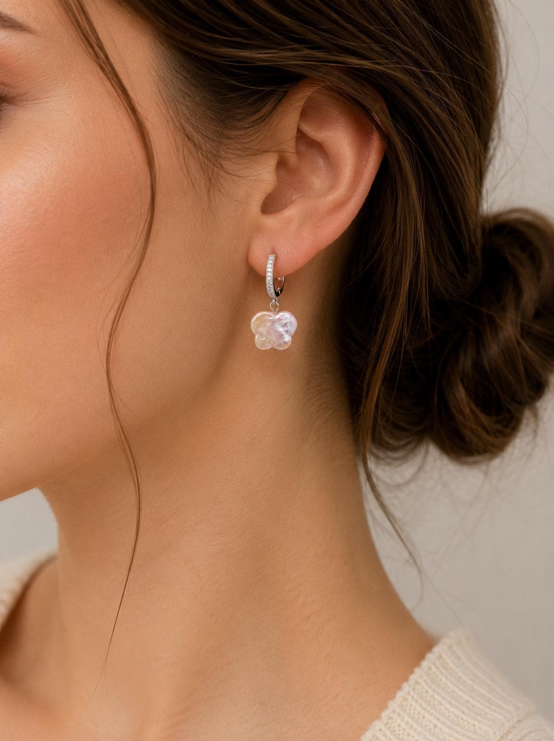 Butterfly Shaped Pearl Petite Hoop Earrings