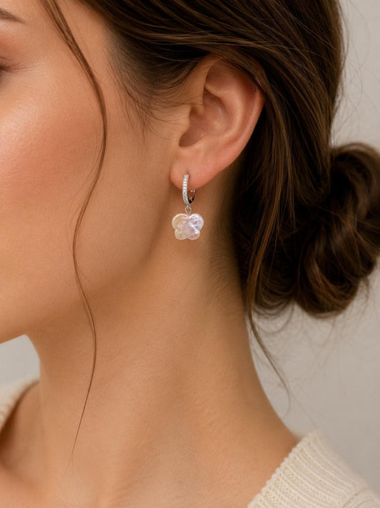 Butterfly Shaped Pearl Petite Hoop Earrings