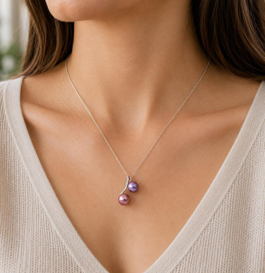 Double Edison Pearl Sparkle Pendant - Sterling Silver