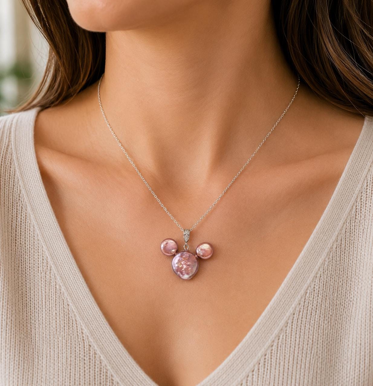 Mickey Mouse Style Genuine Button Pearl Pendant