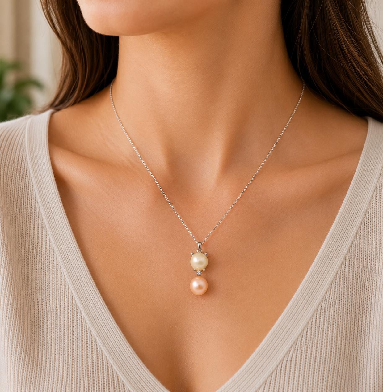 Edison Pearl Kitty Pendant: S925 Sterling Silver Cat Charm