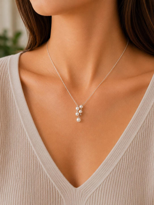 Saltwater Pearl Cluster Drop Pendant - Sterling Silver