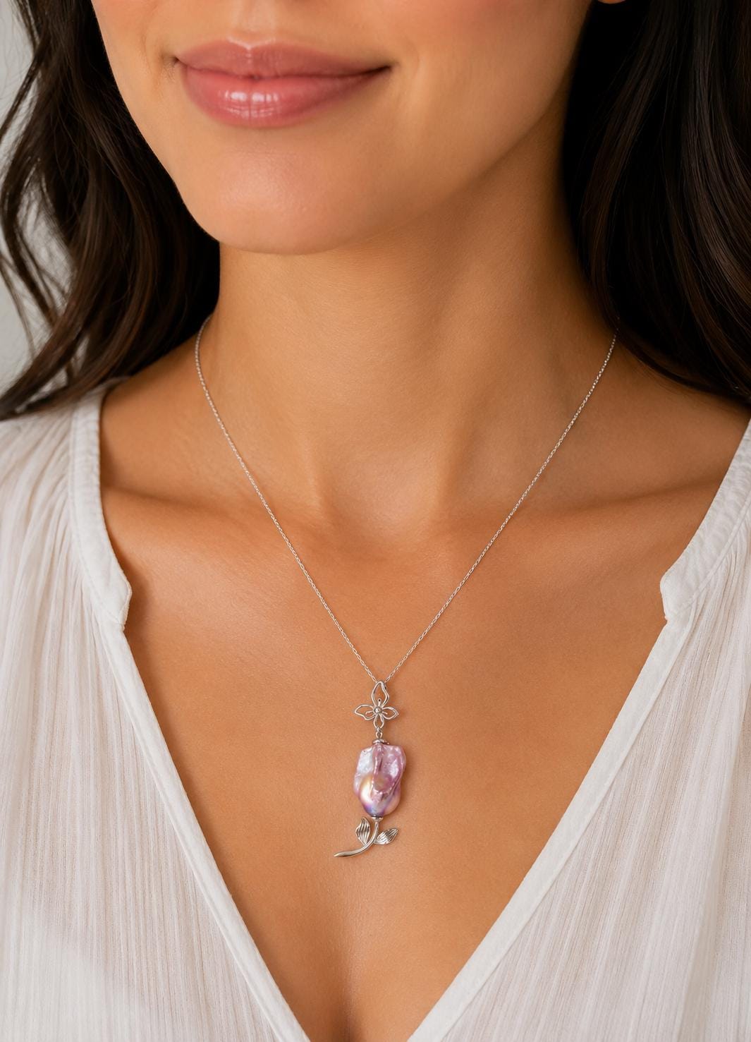 Flower and Butterfly Baroque King Pearl Pendant