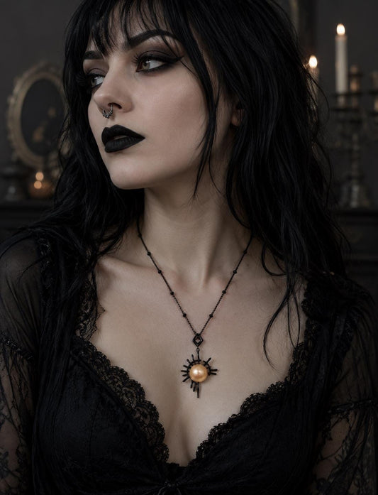 Gothic Sunburst Edison Pearl Pendant - Sterling Silver