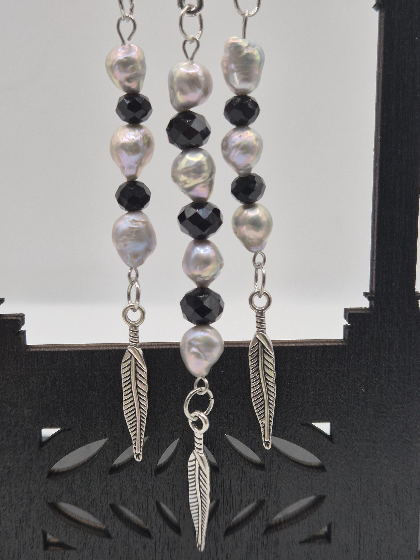Silver Feather Moon Crystal & Pearl Suncatcher