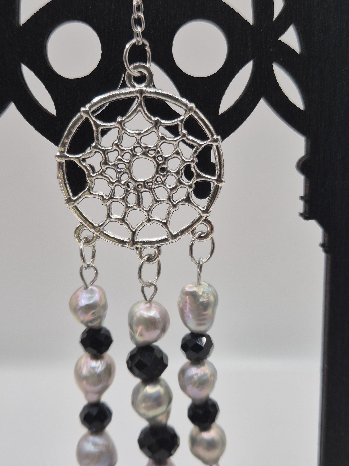 Silver Feather Moon Crystal & Pearl Suncatcher